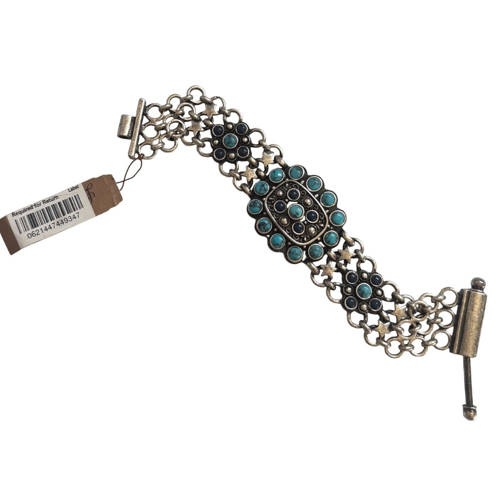 NWT Lucky Brand Link Bracelet Turquoise Star Boho Silver Tone Southwestern $70